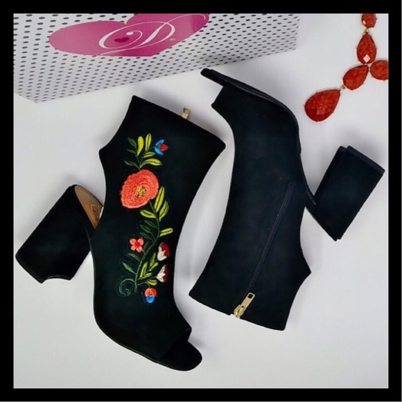 My Delicious Shoes Shoes - Peep Toe Chunky Heel Booties Vegan Suede